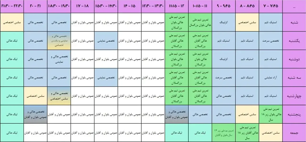 جدول سانس های پاتیناژ ایرانمال
